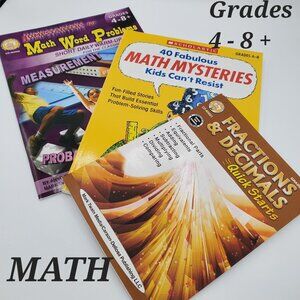Math Workbooks for Grades 4 - 8 +, Set of 3